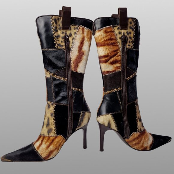 Roberto Cavalli Signature Pony Hair Calfskin Jaguar Print Boots 36 with Box - Picture 3 of 16